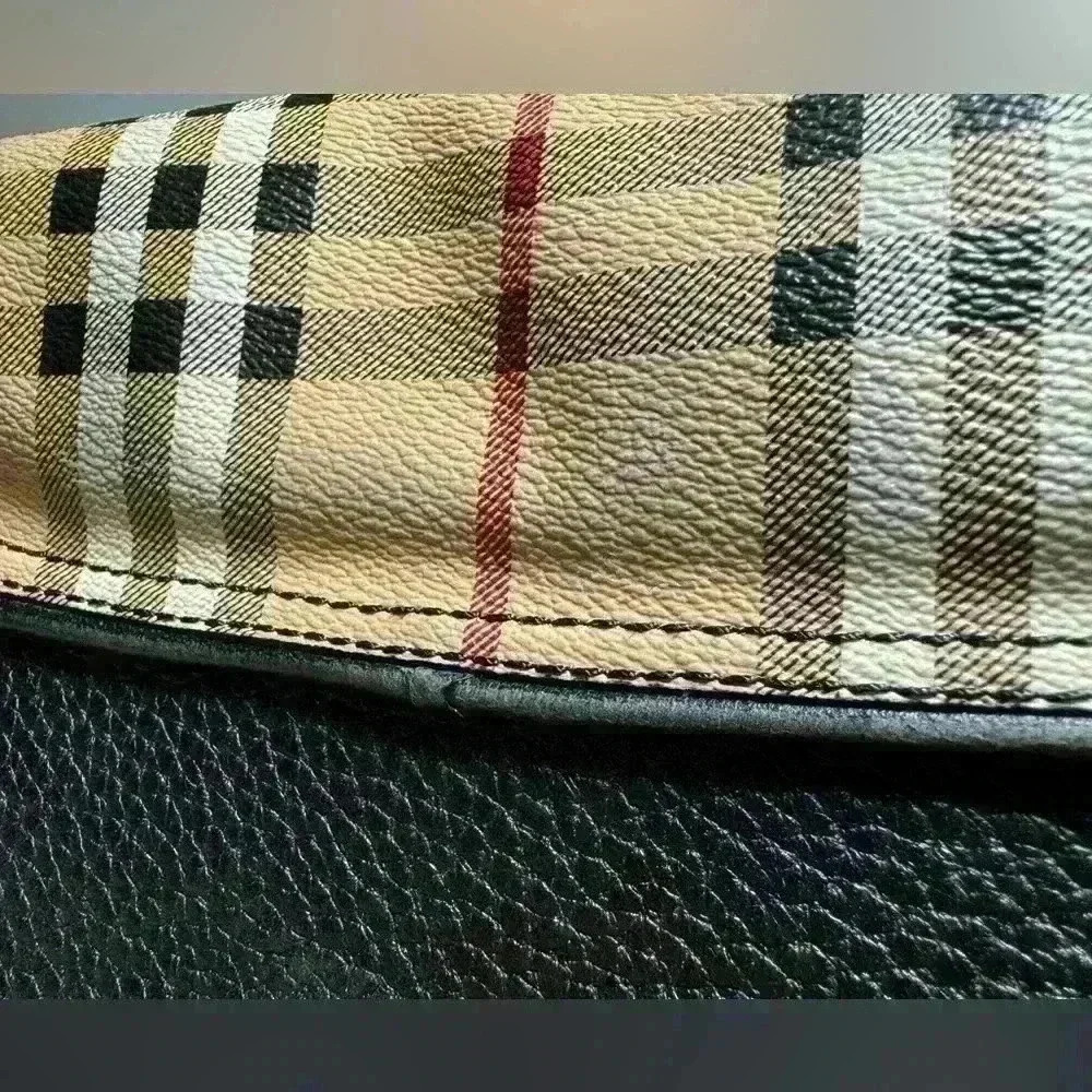 BURBERRY Haymarket Check MaydownCrossbody Bag Black - Picture 7 of 15